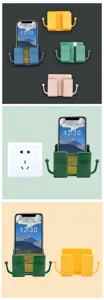 Wall-mounted phone storage holder remote control organizer bracket with hooks for bedside