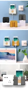 Wall-mounted phone charging holder and remote control storage box, punch-free design for bedside.