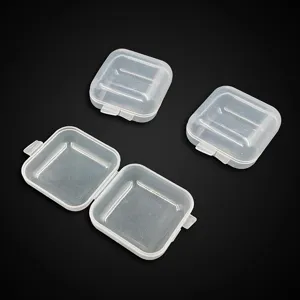 Transparent plastic mini storage box for jewelry, earplugs, pills, and small accessories.