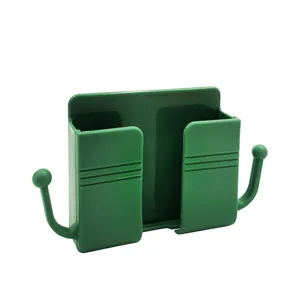 Wall mounted remote control storage box mobile phone holder bedside charging rack hook green
