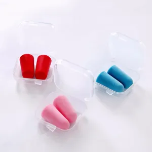 Portable mini storage box with soft foam earplugs set, clear plastic travel case container.