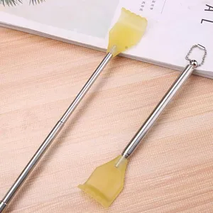Grattapascoli Telescopico in Acciaio Inossidabile Strumento di Graffio Portatile Allungabile Con Testa in Silicone Catena di Perline di Metallo