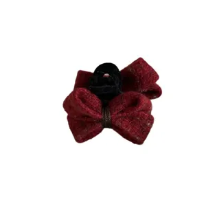 Rode tweed strik haarclip voor vrouwen, kleine Koreaanse haarklem voor dagelijkse haarstyling.