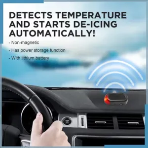 Portable car solar automatic de-icer and anti-freezing device detail on dashboard.