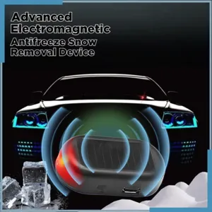 Detail view of the electromagnetic car antifreeze snow removal device with solar panel.