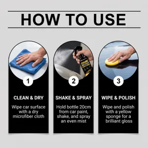 Guía de uso de sellador en spray cerámico para coche con instrucciones paso a paso para gran brillo.