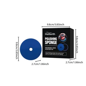 HOMONTH éponge de polissage bleue vue détaillée avec boîte et dimensions précises pour voiture.