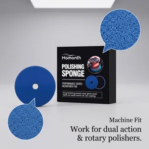 Éponge de polissage bleue avec boîte, texture en mousse fine pour polisseuses orbitales et rotatives.