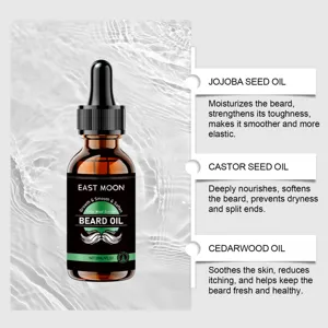 EAST MOON Bartöl Detail mit Jojoba- und Rizinusöl Inhaltsstoffen für die tägliche Bartpflege.