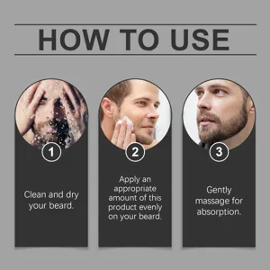 Step-by-step usage guide for beard care balm ensuring optimal nourishing and softening results.