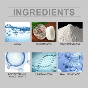 Men concealer moisturizer product ingredient detail image showing active cosmetic components clearly.