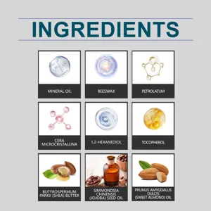 Detailed ingredient chart showing natural and nourishing cosmetic formula elements clearly.