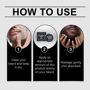Step-by-step instructions and application details for men's beard balm grooming routine.