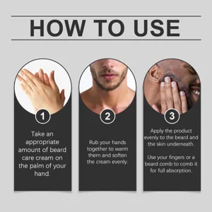Step-by-step usage guide detail image showing how to apply beard care cream properly.