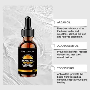 Beard oil detail showing natural ingredients like argan and jojoba oil for soft and smooth grooming.