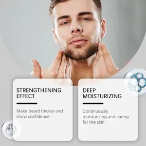 Men beard care cream detail page showing strengthening effect and deep moisturizing properties.