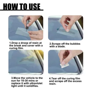 Car windshield glass crack repair resin kit step-by-step instruction detail image display