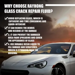 Detail view of car glass crack repair fluid resin in action, restoring windshield strength.