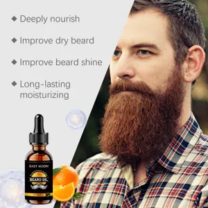 Beard oil for men, sweet orange scent, deep nourishment and smooth moisturizing detail view.