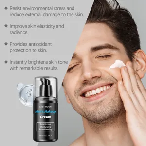Men moisturizing concealer cream detail showing smooth texture and skin brightening application.