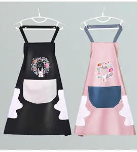 Wasserdichte Küchenschürze mit Taschen und Handtüchern, süßes Hasen Blumen Design zum Kochen.