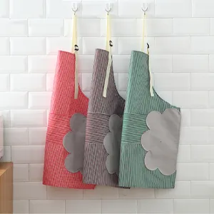Korean Style Adjustable Cotton Apron Waterproof Oil-Proof Cooking Kitchen Apron With Wipeable Hand Towel Panels