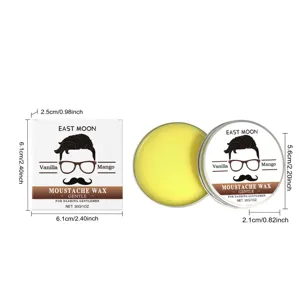 East Moon men's moustache wax in vanilla and mango scent, nourishing grooming styling balm.