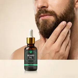 Men's sandalwood beard oil for daily grooming, moisturizing, and softening dry facial hair.