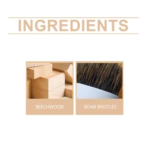 Detail view showing natural beechwood and boar bristles ingredients of the premium beard brush.