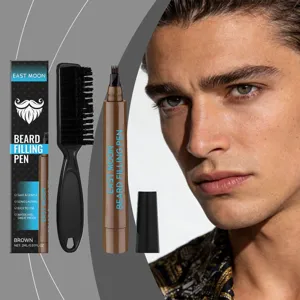 EAST MOON set de lápiz de relleno de barba con cepillo, marrón impermeable para hombres