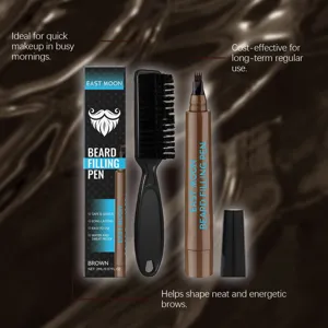 Set de bolígrafo de relleno de barba East Moon con cepillo marrón para el cuidado diario.