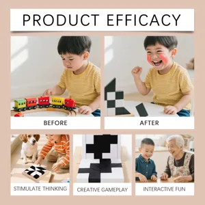 Educational wooden puzzle blocks and train toy, showing kids logic and family fun.