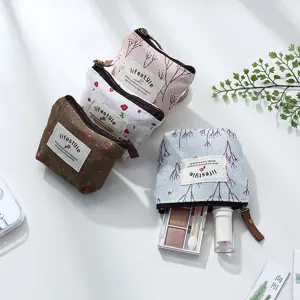 Korean Style Floral Canvas Coin Purse Mini Portable Zipper Storage Bag Cute Floral Wallet Key Pouch For Women Girls