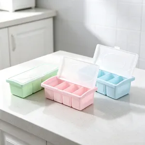 Boîte à épices en plastique à 4 compartiments bac de rangement de cuisine avec couvercle