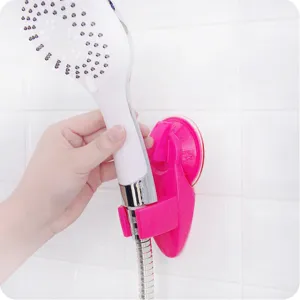 Durable suction shower head holder, wall mounted adjustable bath bracket for handheld spray.