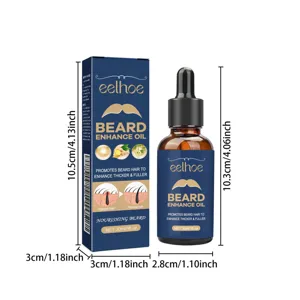 EELHOE beard enhancement oil detail image showing product dimensions, bottle and packaging box.
