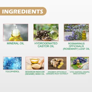 Detailed product ingredient infographic showcasing natural plant oils and botanical extracts.