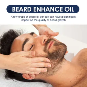 Beard oil detail view showing professional facial massage application for healthy hair growth.