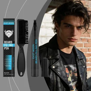 EAST MOON Beard Filling Pen Kit for Men Black Waterproof Long Lasting Beard Pencil with Brush