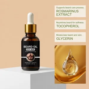 Discover our nourishing men's beard oil detail view, designed for smooth and healthy facial hair.