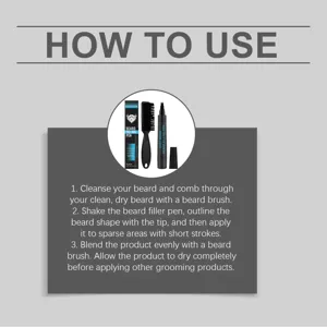 Detail view showing step-by-step instructions for the beard filling pen grooming kit.