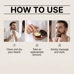 Beard balm usage step detail, easy styling and daily care for men grooming routines.