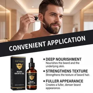 EAST MOON Beard Growth Oil 30ml, nourishing gentle formula for fuller beard and skin care.