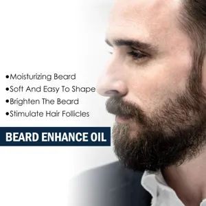 Detail shot of men's beard care oil application showing nourishing and softening benefits.
