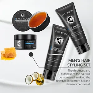 EAST MOON ensemble coiffure homme detail pate argile gel creme parfum naturel soin.