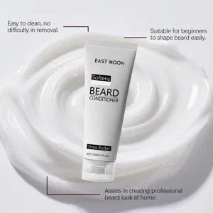 Beard conditioner tube detail, 120ml capacity with shea butter for soft grooming.
