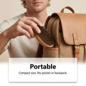 Portable boar bristle beard brush for men, soft daily care pocket hair brush compact.