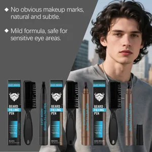 Kit de lápiz para barba East Moon con cepillo, herramienta de aseo natural impermeable, 3 colores.