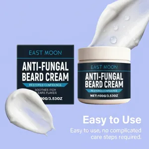 Close-up view of East Moon anti-fungal beard cream with smooth texture for daily care.