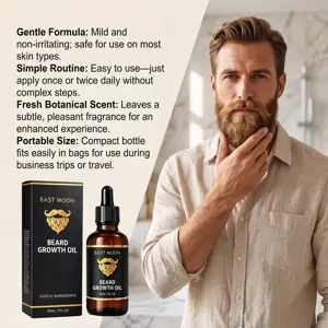 EAST MOON Beard Growth Oil 30ml for Men, Gentle Care Daily Grooming Botanical Formula